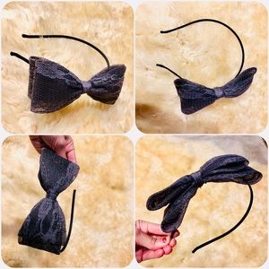 Black & grey lace bow headband hair tie accessory